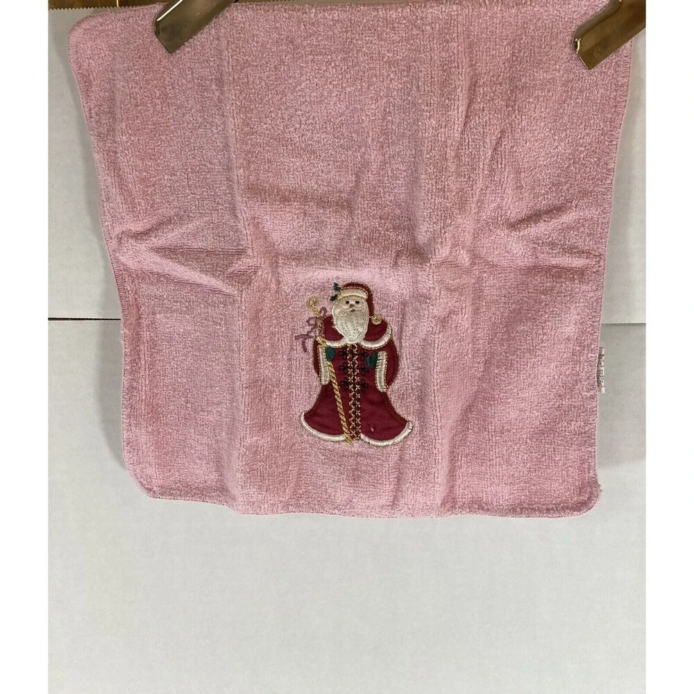 Vtg Christmas Santa Towels Pink Bath & Hand Towel & Washcloth Made In Thailand